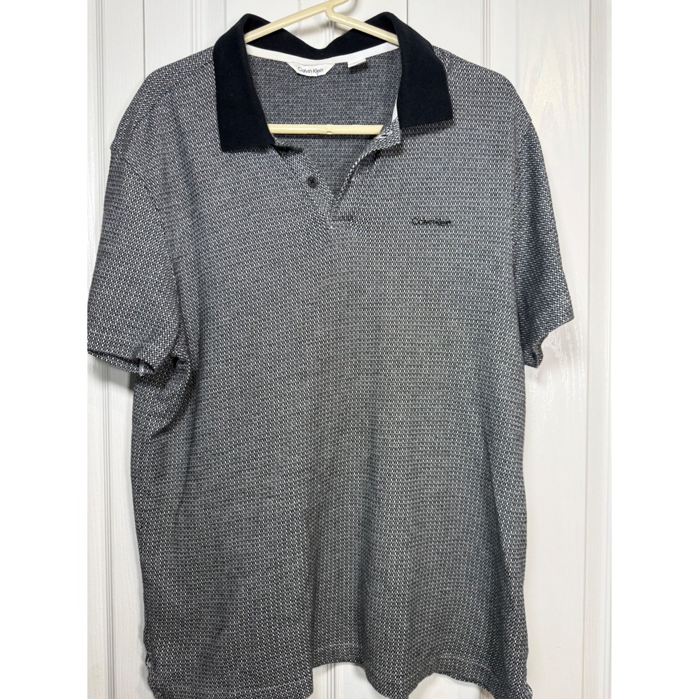 Calvin Klein Men's Polo Shirt M Gray Black Collar Short Sleeve Casual Knit Patte